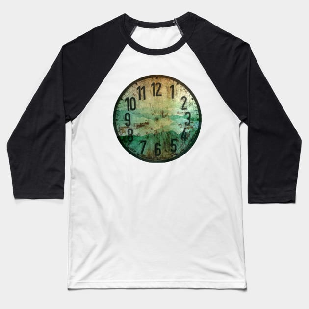 Clock face - Smoky Mountains Grunge Green Teal Option Baseball T-Shirt by WesternExposure